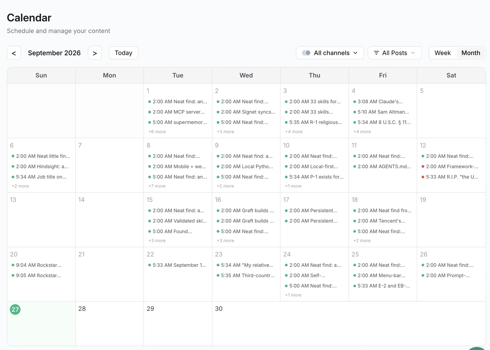 Publora calendar with scheduled posts